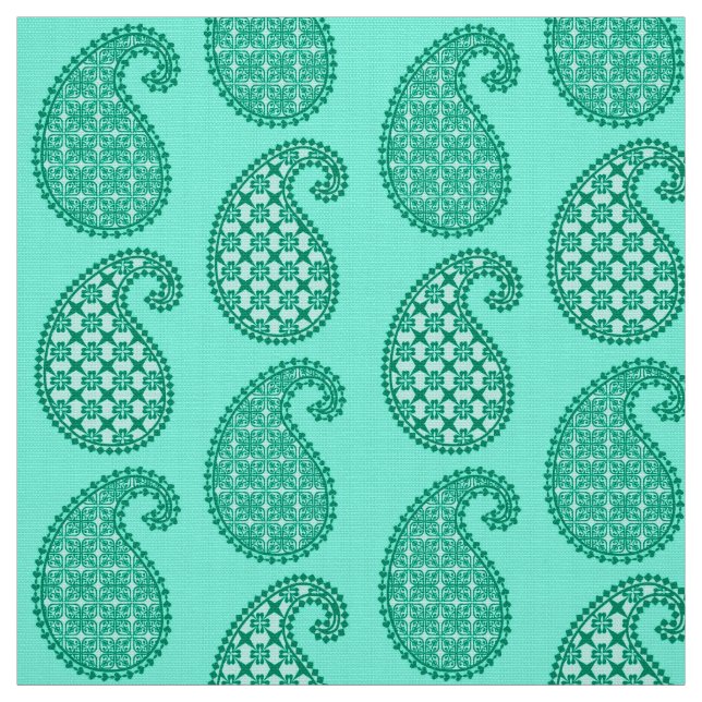 Paisley pattern, aqua and turquoise fabric (Swatch)