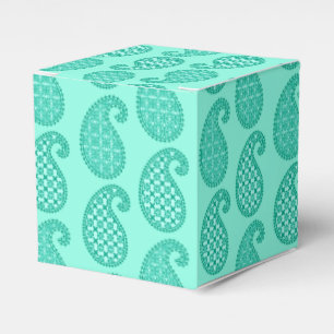 Paisley pattern, aqua and turquoise favour box