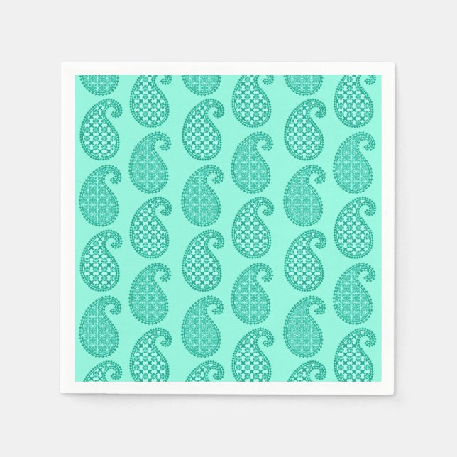 Paisley pattern, aqua and turquoise napkin (Front)