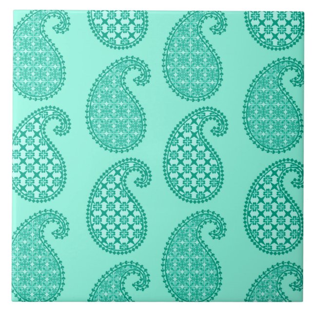 Paisley pattern, aqua and turquoise tile (Front)
