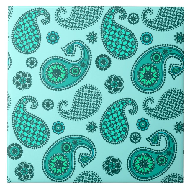 Paisley Pattern, Aqua and Turquoise Tile (Front)