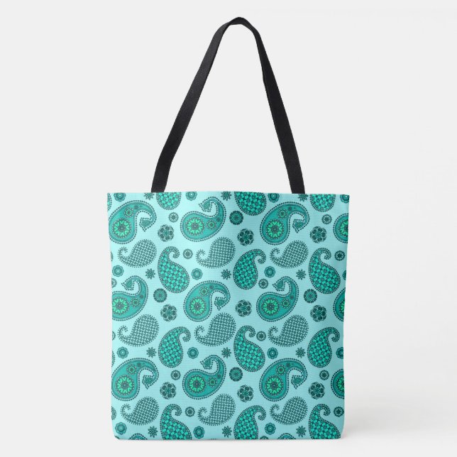 Paisley Pattern, Aqua and Turquoise Tote Bag (Front)