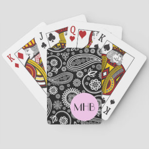 Paisley Pattern, Black and White, Monogram Playing Cards