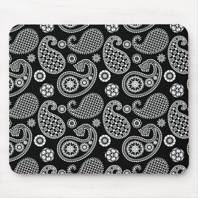 Paisley pattern, Black and White Mouse Mat (Front)