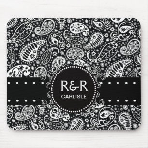 Paisley Pattern Black and White Personalised Mouse Mat