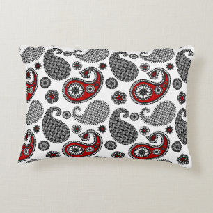 Paisley pattern, Black, White and Red Decorative Cushion