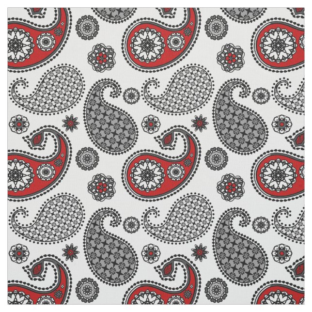 Paisley pattern, Black, White and Red Fabric (Swatch)