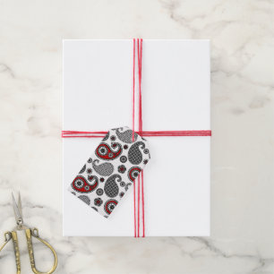 Paisley pattern, Black, White and Red Gift Tags