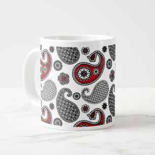 Paisley pattern, Black, White and Red Large Coffee Mug