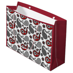 Paisley pattern, Black, White and Red Large Gift Bag
