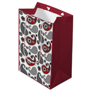Paisley pattern, Black, White and Red Medium Gift Bag
