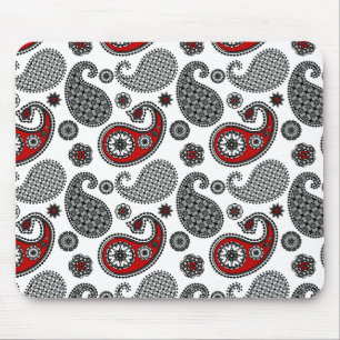 Paisley pattern, Black, White and Red Mouse Mat
