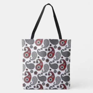 Paisley pattern, Black, White and Red Tote Bag