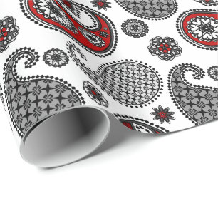 Paisley pattern, Black, White and Red Wrapping Paper