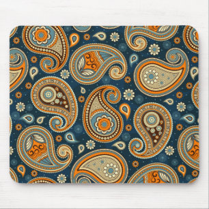 Paisley pattern blue teal orange elegant mouse mat