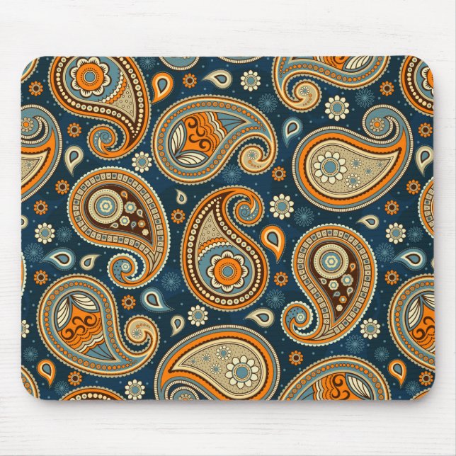 Paisley pattern blue teal orange elegant mouse mat (Front)