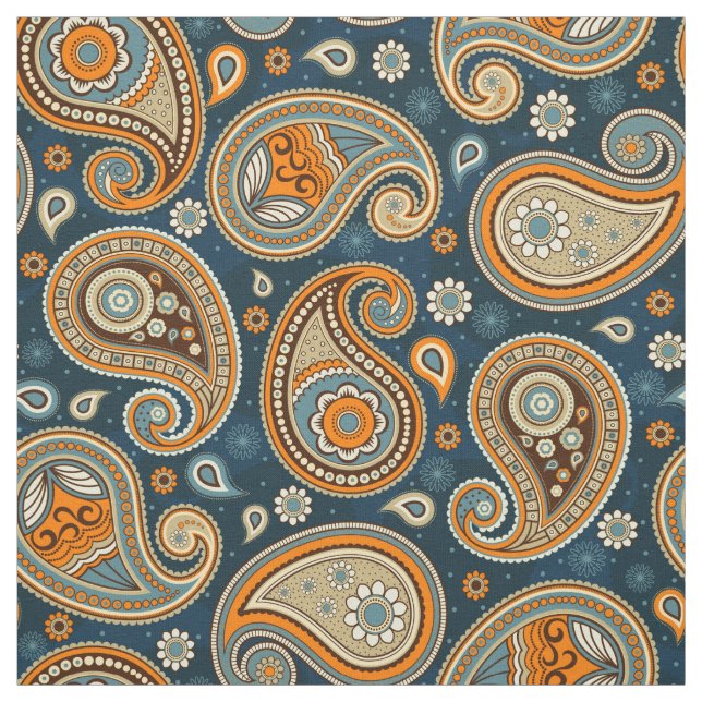 Paisley pattern blue teal orangecolor fabric (Swatch)