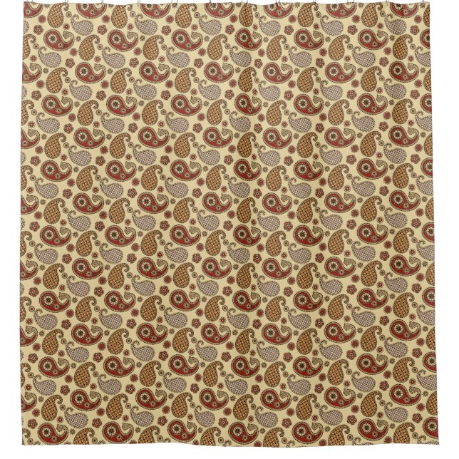 Paisley pattern, brown, tan and beige shower curtain (Front)
