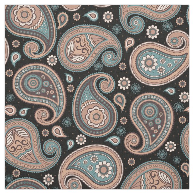 Paisley pattern brown teal black elegant fabric (Swatch)