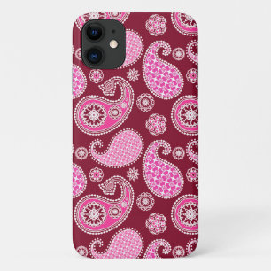 Paisley pattern, Burgundy, Pink and White iPhone 11 Case