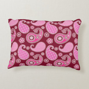 Paisley pattern, Burgundy, Pink and White Decorative Cushion
