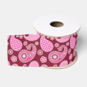 Paisley pattern, Burgundy, Pink and White Grosgrain Ribbon