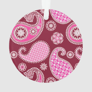 Paisley pattern, Burgundy, Pink and White Ornament