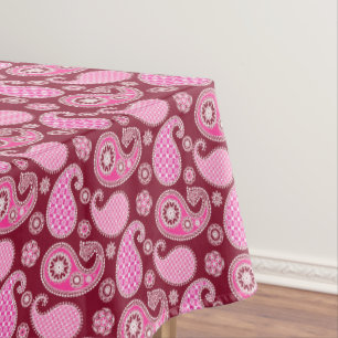 Paisley pattern, Burgundy, Pink and White Tablecloth