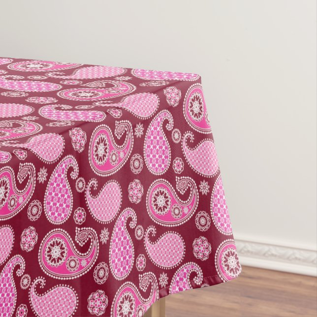Paisley pattern, Burgundy, Pink and White Tablecloth (In Situ)