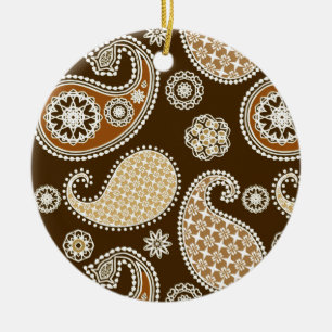 Paisley pattern, Chocolate Brown and Tan Ceramic Tree Decoration
