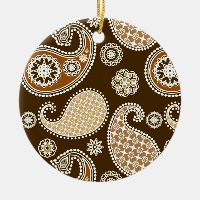 Paisley pattern, Chocolate Brown and Tan Ceramic Tree Decoration (Front)