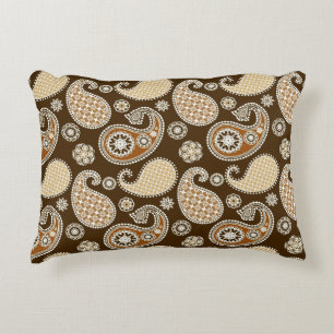 Paisley pattern, Chocolate Brown and Tan Decorative Cushion
