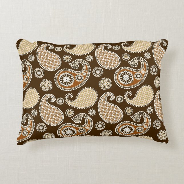 Paisley pattern, Chocolate Brown and Tan Decorative Cushion (Front)