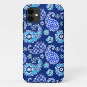 Paisley pattern, cobalt blue and white iPhone 11 case