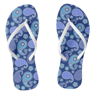 Paisley pattern, cobalt blue and white flip flops