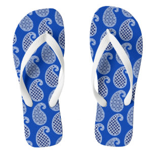 Paisley pattern, cobalt blue and white flip flops