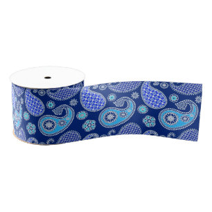 Paisley pattern, cobalt blue and white grosgrain ribbon