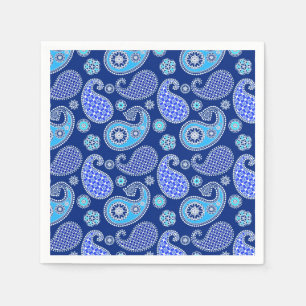 Paisley pattern, cobalt blue and white napkin
