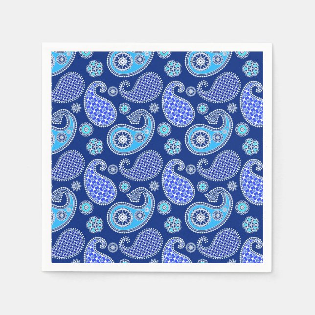 Paisley pattern, cobalt blue and white napkin (Front)