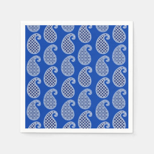 Paisley pattern, cobalt blue and white napkin