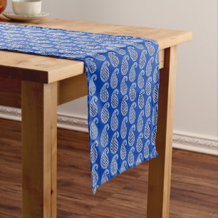 Paisley pattern, cobalt blue and white short table runner