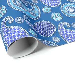 Paisley pattern, cobalt blue and white wrapping paper