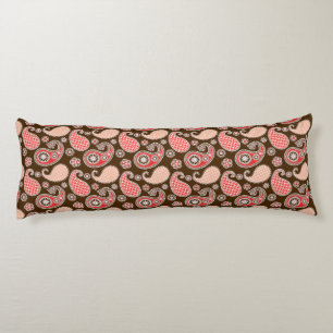 Paisley pattern, coral and chocolate brown body cushion