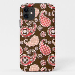Paisley pattern, coral and chocolate brown iPhone 11 case