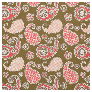 Paisley pattern, coral and chocolate brown fabric