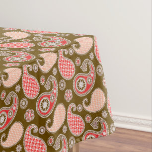 Paisley pattern, coral and chocolate brown tablecloth