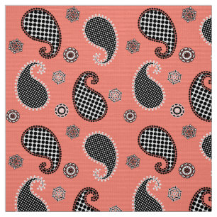 Paisley pattern, coral pink, black and white fabric