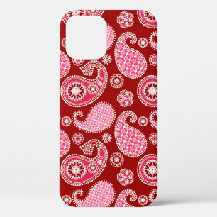 Paisley pattern, Dark Red, Pink and White iPhone 12 Case