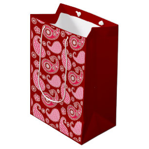 Paisley pattern, Dark Red, Pink and White Medium Gift Bag