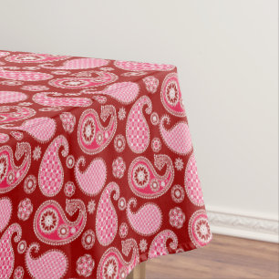 Paisley pattern, Dark Red, Pink and White Tablecloth
